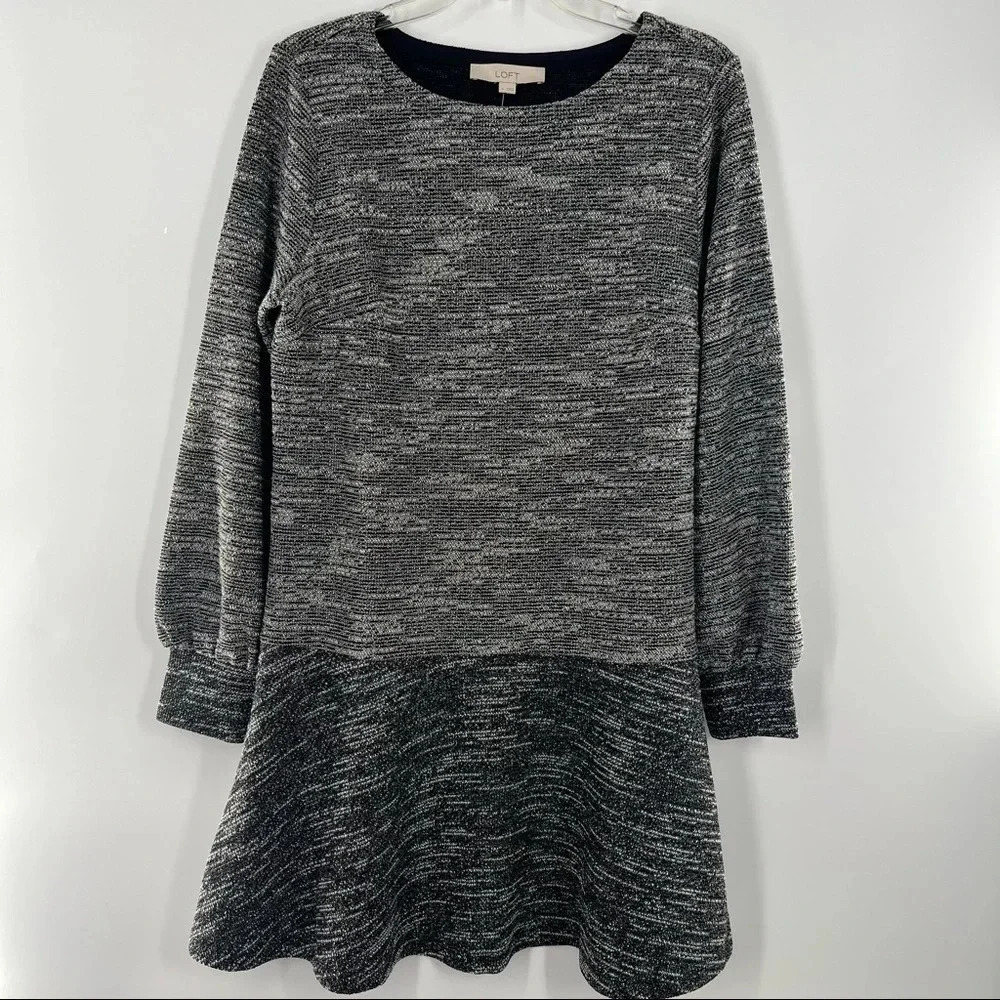 NWT LOFT Tweed Fit & Flare Long Sleeve Dress Size M